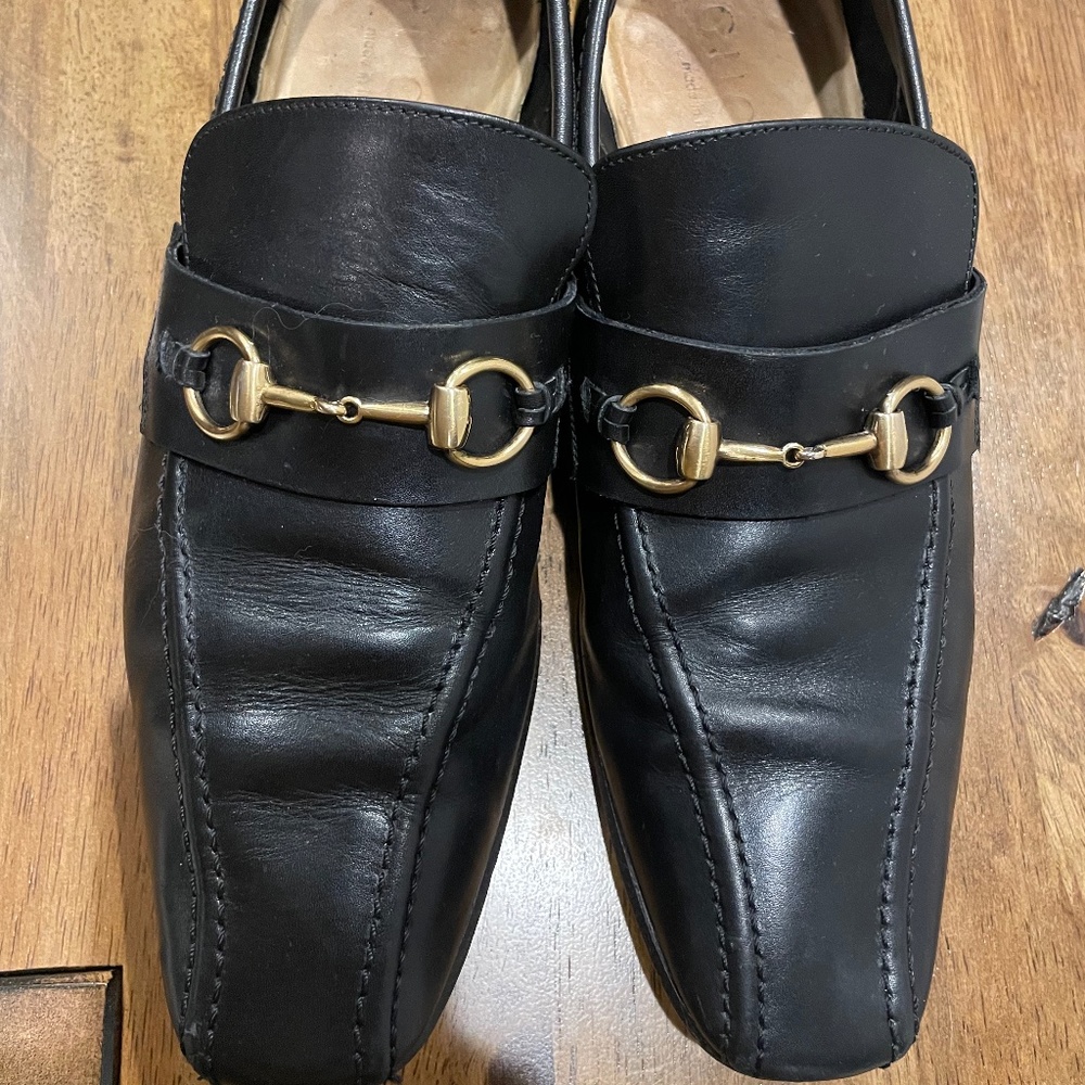 Gucci Men Black Horsebit Leather Vintage Dress ￼Loafer Shoes Size US10/UK9/EU43